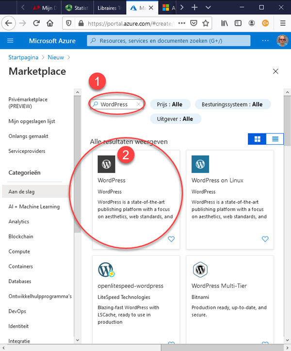 Wordpress zoeken op de Marketplace